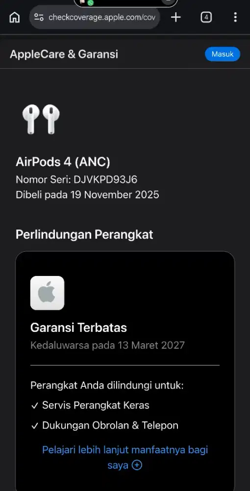 Jual cepat Airpods gen 4 ANC Tam mulus Garansi resmi tam SMP Maret27