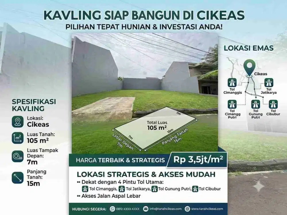 dijual kavling siap bangun dalam perumahan bebas banjir lokasi strategis dekat Cibubur