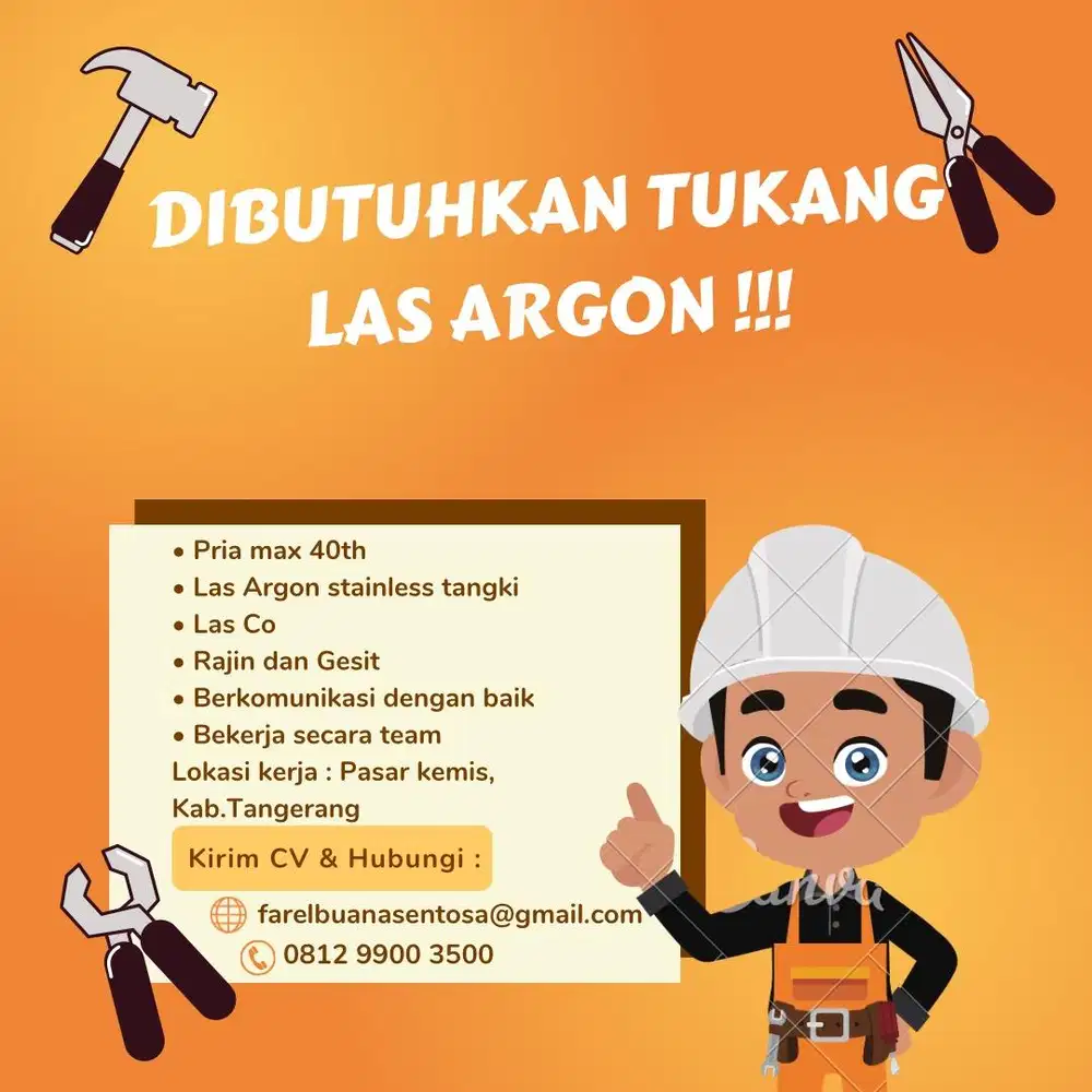 Dibutuhkan Tukang Las Argon !!