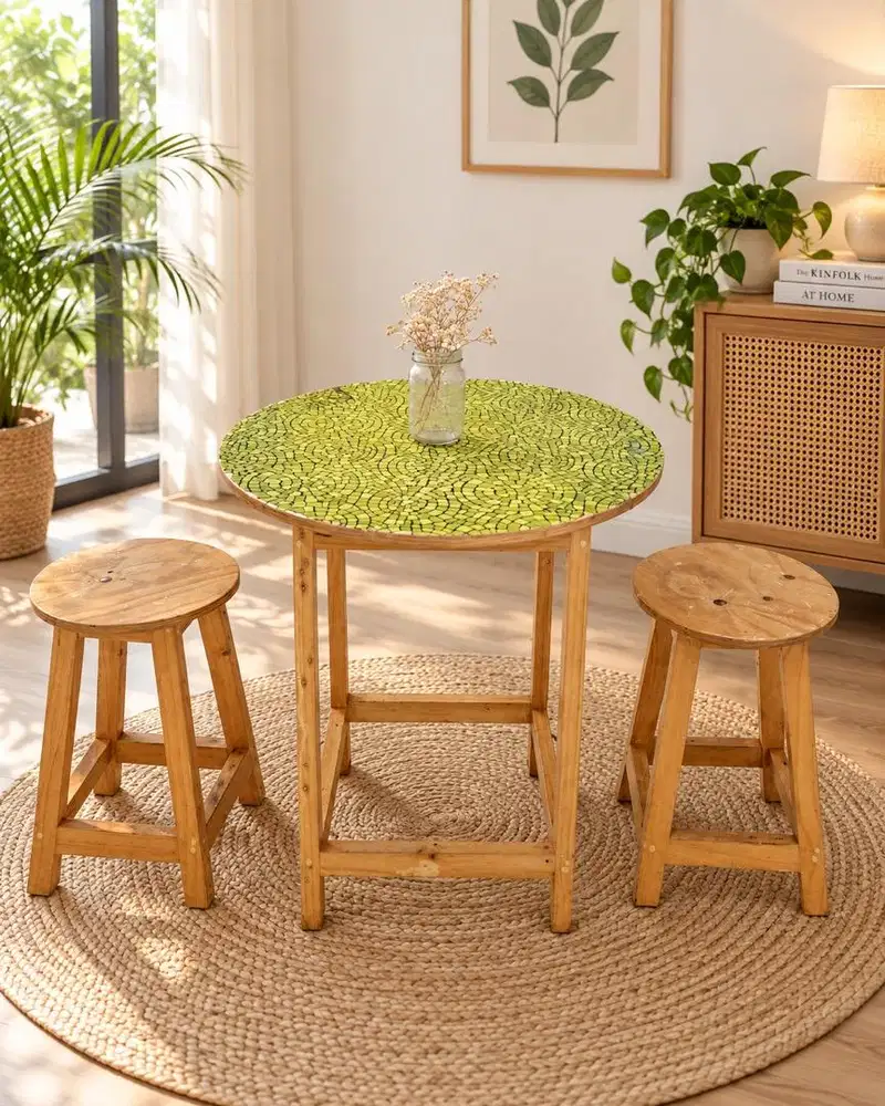 SET MEJA CAFE 2 KURSI KAYU – ESTETIK, UNIK, SIAP PAKAI!