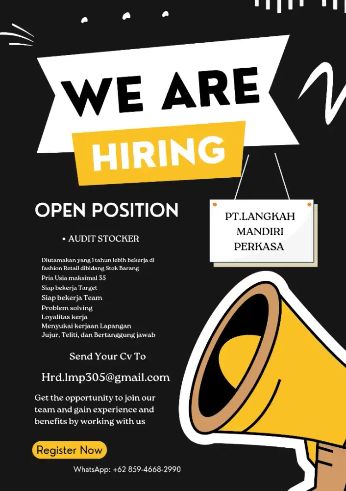 DIBUTUHKAN SEGERA STAFF OPERASIONAL DAN STOCKER RETAIL