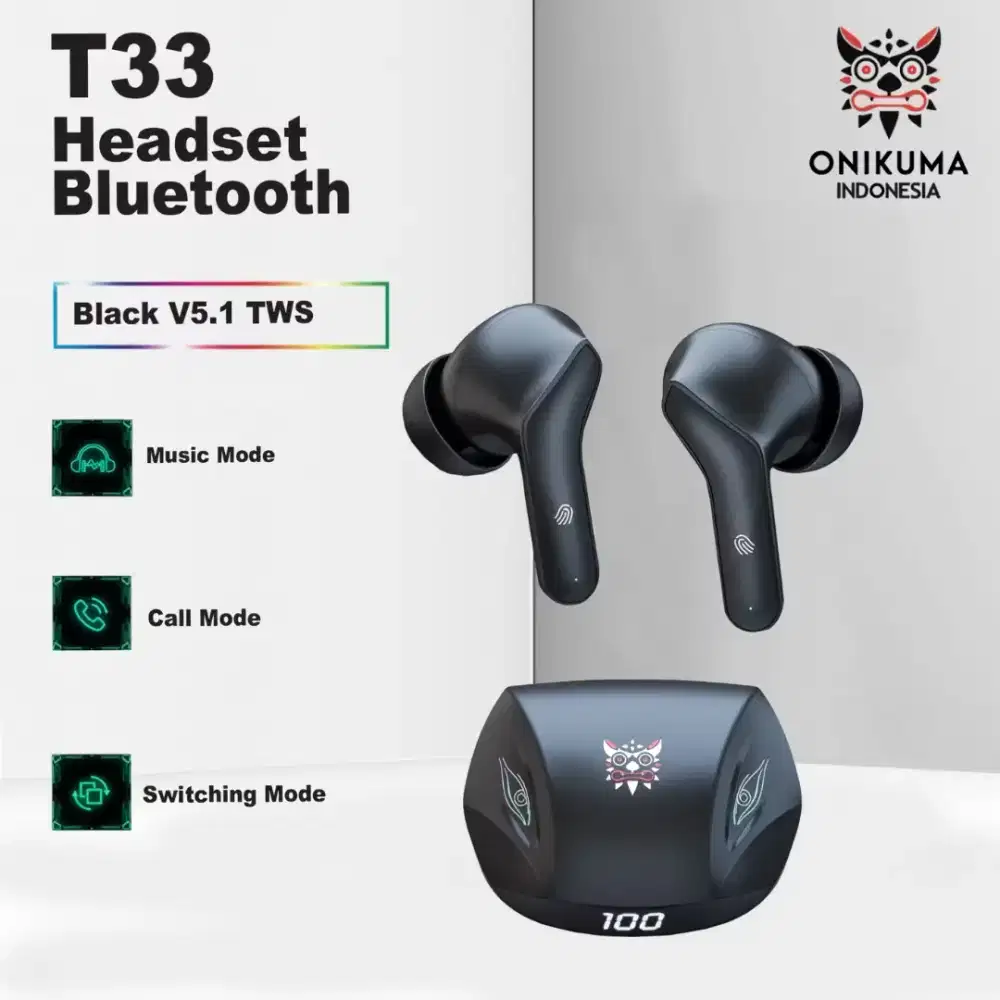 [ MURAH ] TWS Gaming ONIKUMA T33 Black - Second Mulus Fullset Garansii