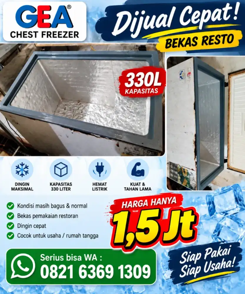 Jual cepat freezer satu pintu ex resto