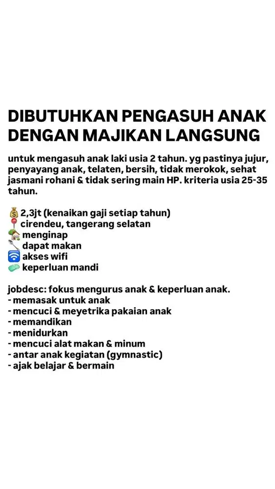 LOWONGAN KERJA BABYSITTER PENGASUH ANAK
