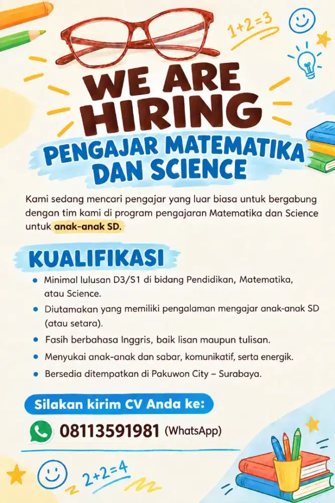 LOWONGAN PEKERJAAN GURU SD UNTUK BIMBINGAN BELAJAR