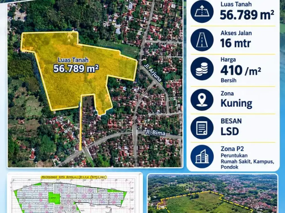 Dijual Lahan Zona Kuning Lokasi Mojosongo,Boyolali Luas 5,6 Ha