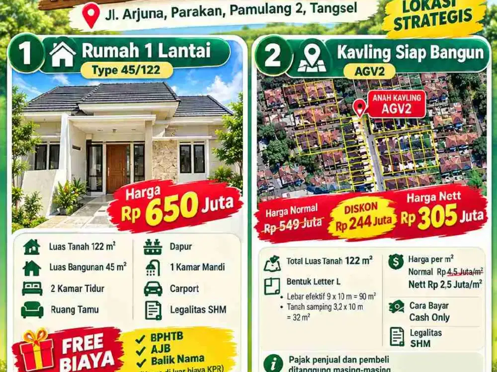 Tanah 122 m² Dalam Cluster di Pamulang 2,5jt Permeter
