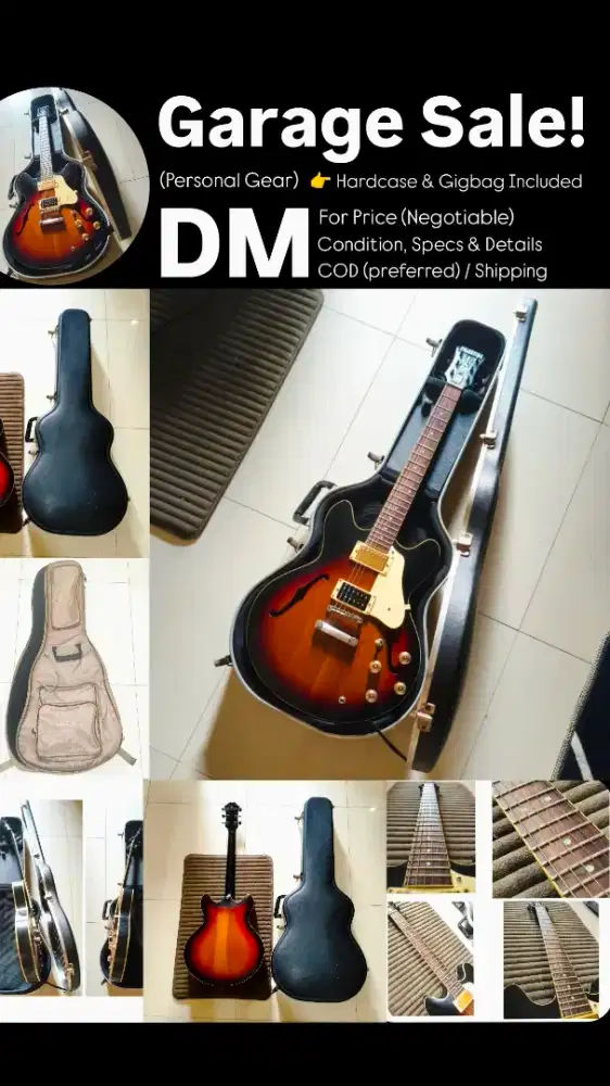 Gitar Tua + Bag + Hard Case ABS Hollow Body Set Neck Elektrik Akustik