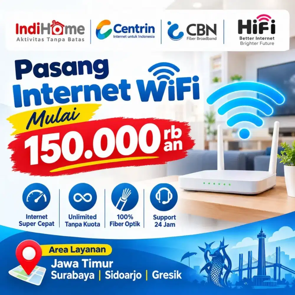 Pasang WiFi Terdekat Internet Murah CBN / HIFI / CENTRIN / INDIHOME