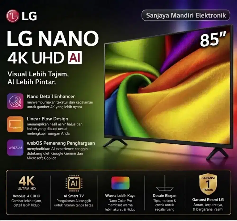 LG NANO 4K UHD AI 85  Smart TV NU855 2026 a7 Al Processor 4K Gen9