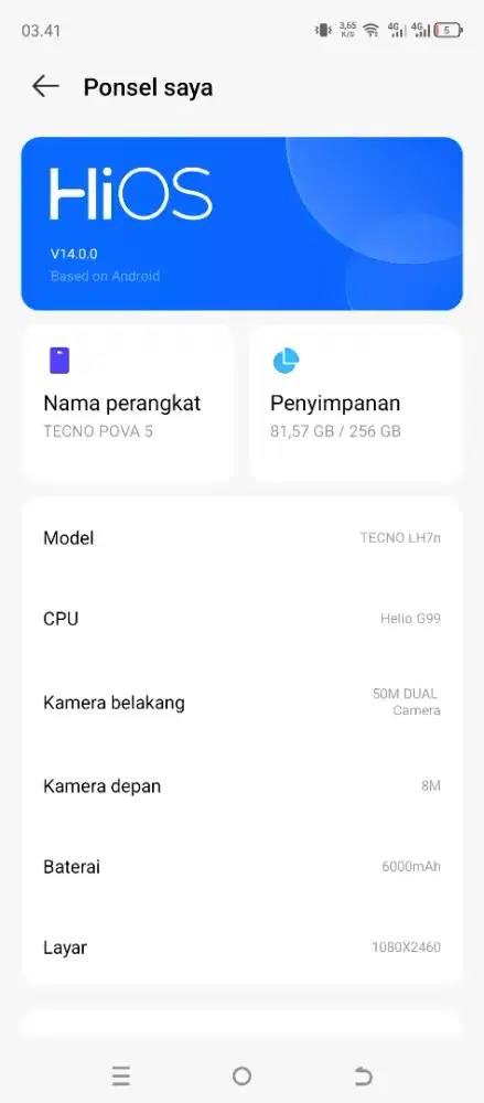 Tecno pova 5 ram 8/265GB fulset mulus (dus box)