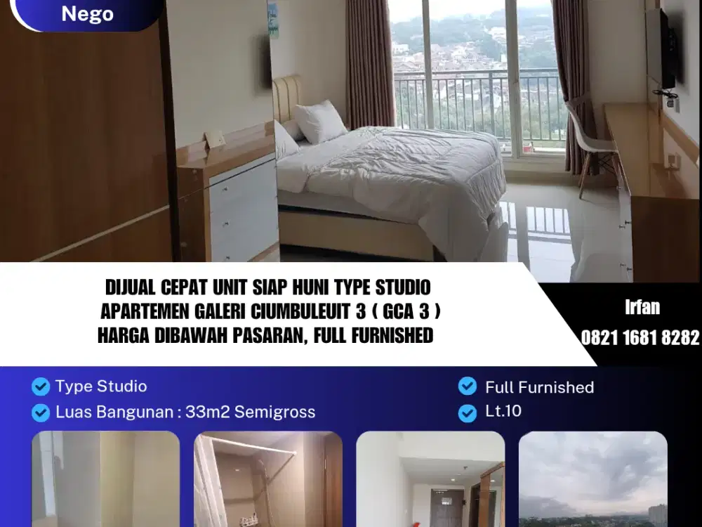 Dijual Cepat Unit Siap Huni Type Studio
 Apartemen Galeri Ciumbuleuit 3 ( GCA 3 )
harga Dibawah Pasaran, Full Furnished