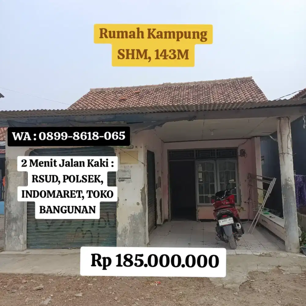 Di Jual Rumah SHM 143M 2 Menit Jalan Ke RSUD Indomaret Polsek