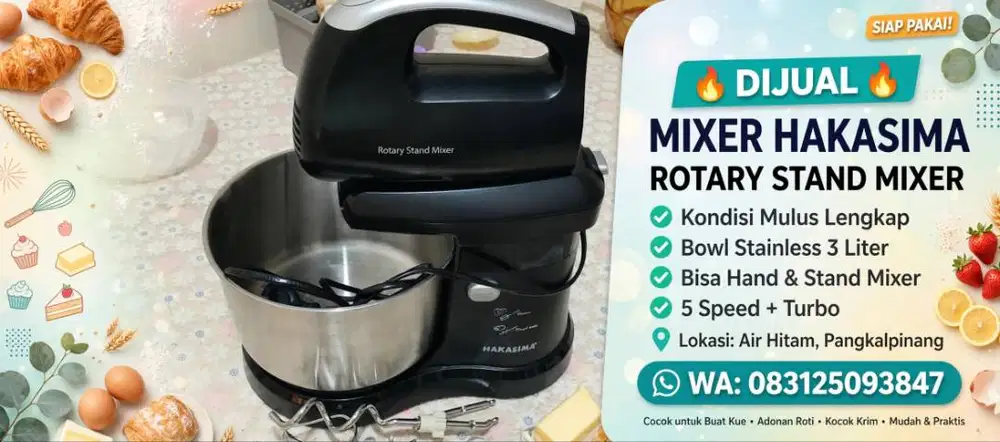 Mixer HAKASIMA Rotary Stand Mixer Black Kondisi mulus lengkap m