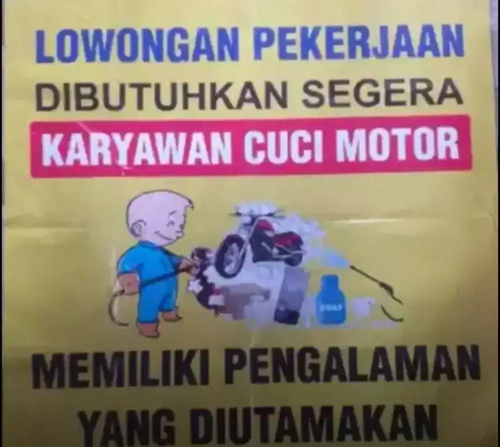 Lowongan kerja karyawan cuci motor dan mobil yg sudah berpengalaman