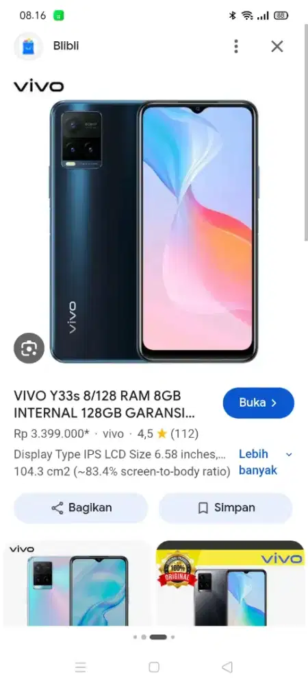VIVO Y33s 8/128 RAM 8GB INTERNAL 128GB