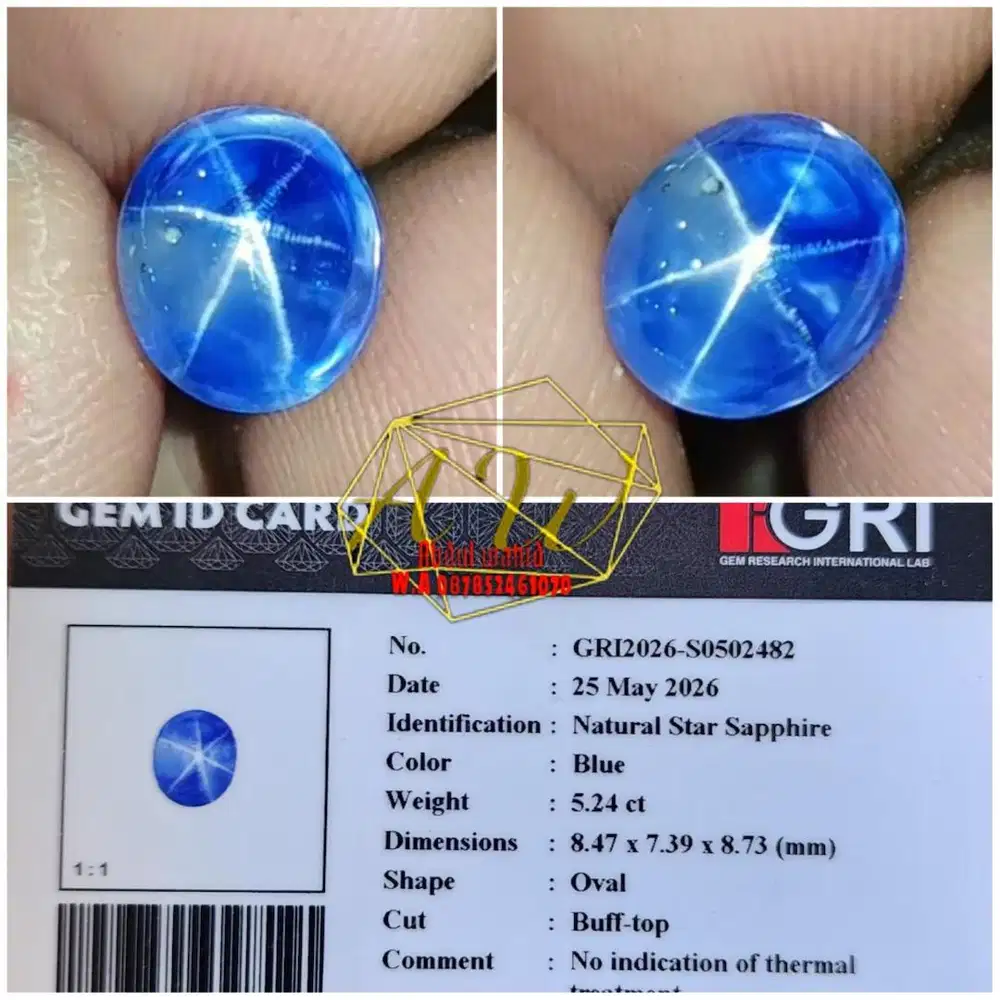 Star blue sapphire no heated srilanka 5.24carat top kristal