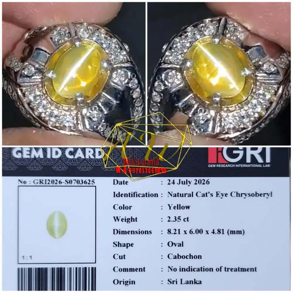 Cats eye chrysoberyl 2carat top line super kristal