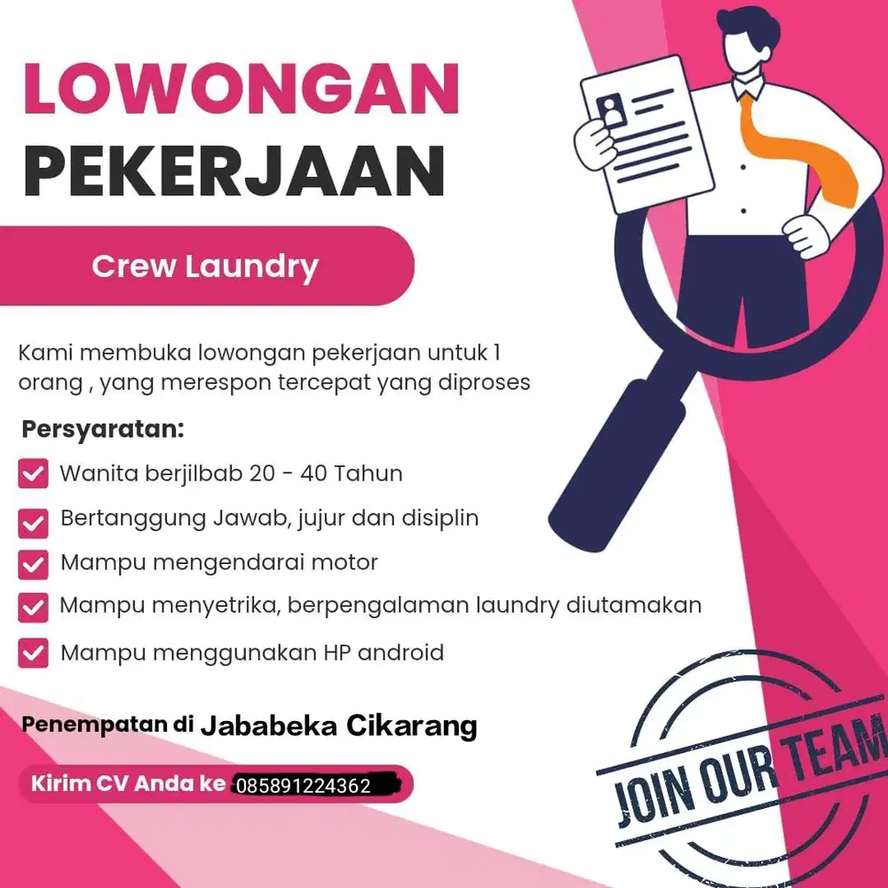 Dibutuhkan Karyawati Laundry