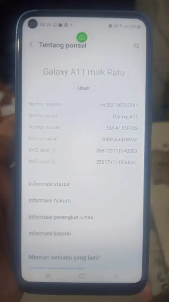 Samsung galaxi a11 second harga nego