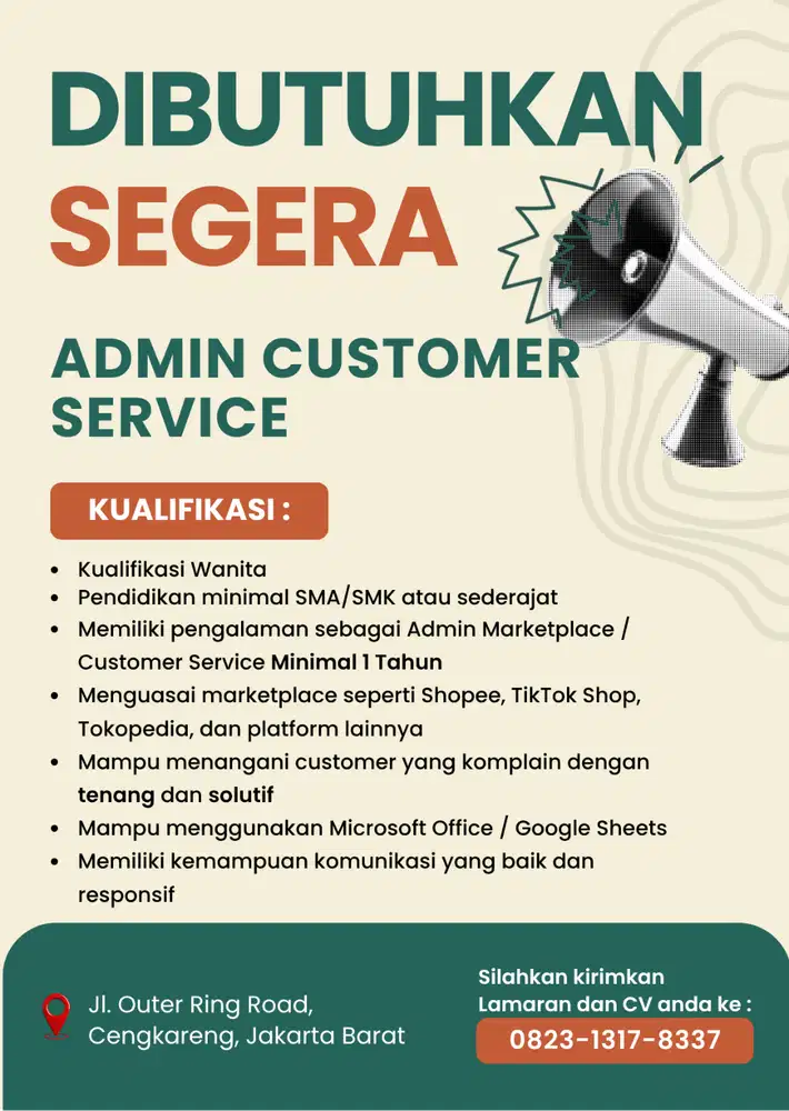 LOWONGAN KERJA – ADMIN MARKETPLACE