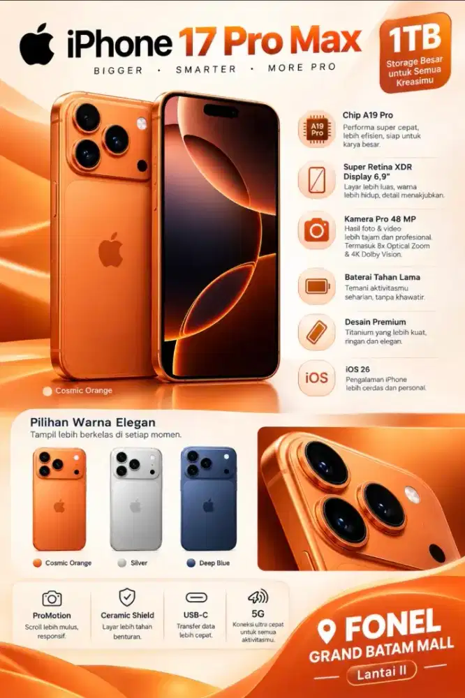 Ready iPhone 17 Promax cosmic orange 1TB
