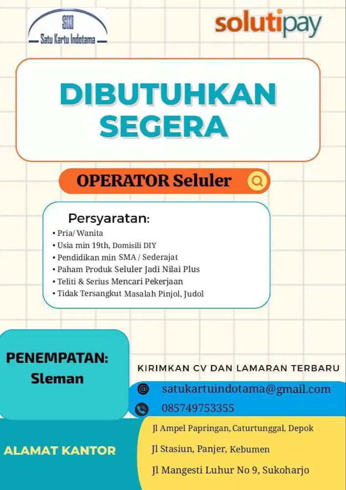Di Butuhkan Segera Operator Admin