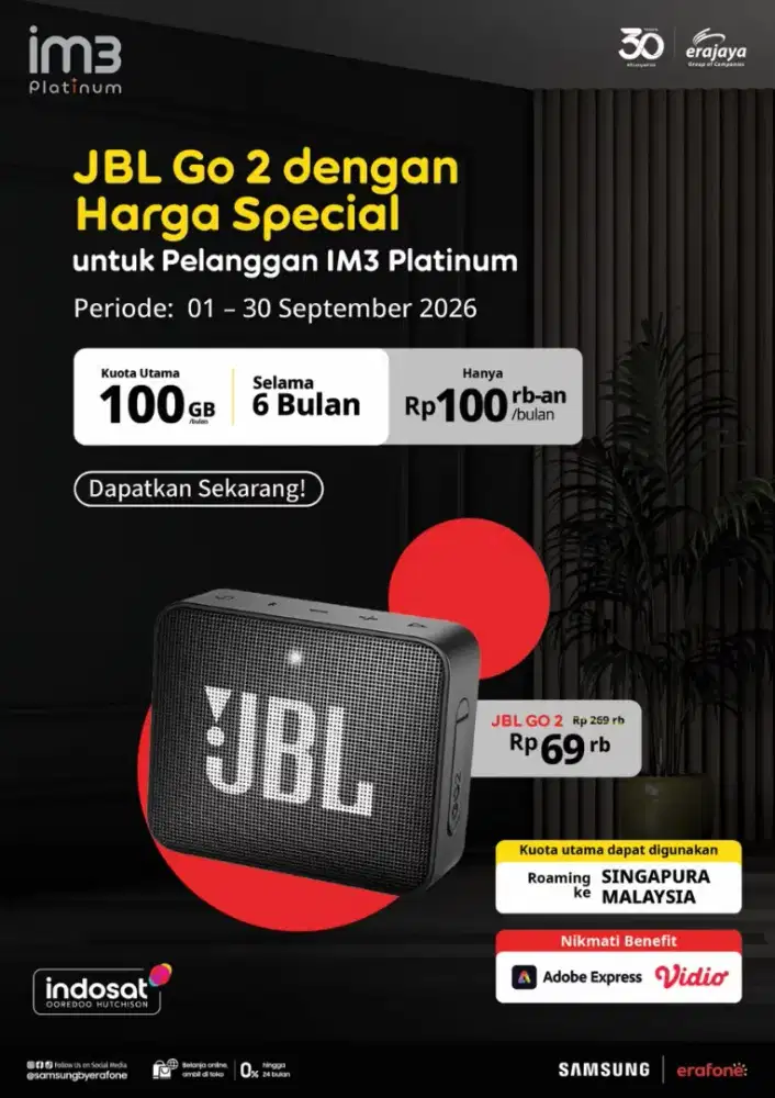 indosat Platinum 100GB 6 Bulan Dapatkan Voucher 200.000 Tebus JBL Go 2