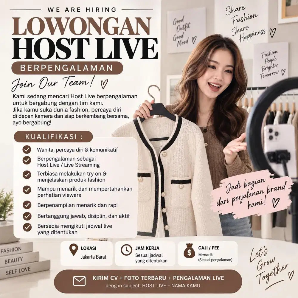 Host Live Fashion Wanita – Jakarta Barat