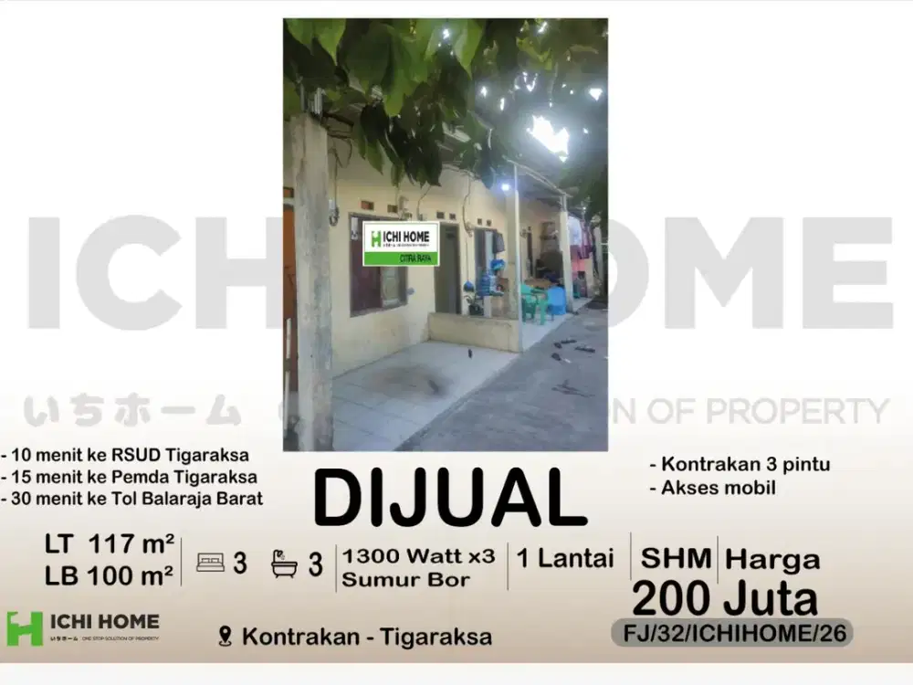 Kontrakan 3 Kamar Cocok Investasi Lokasi Strategis Harga Super Murah Sudah SHM di Tigaraksa Tangerang