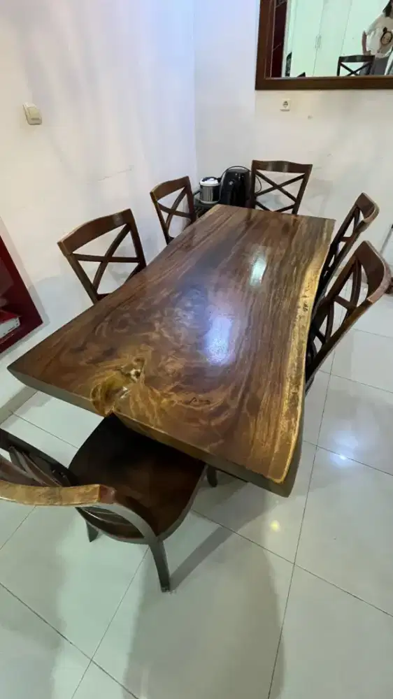 Meja + Kursi Makan Kayu Asli Meranti