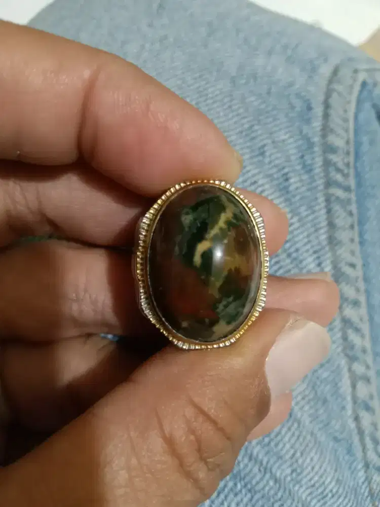 Juai batu akik warna TNI ring titanium