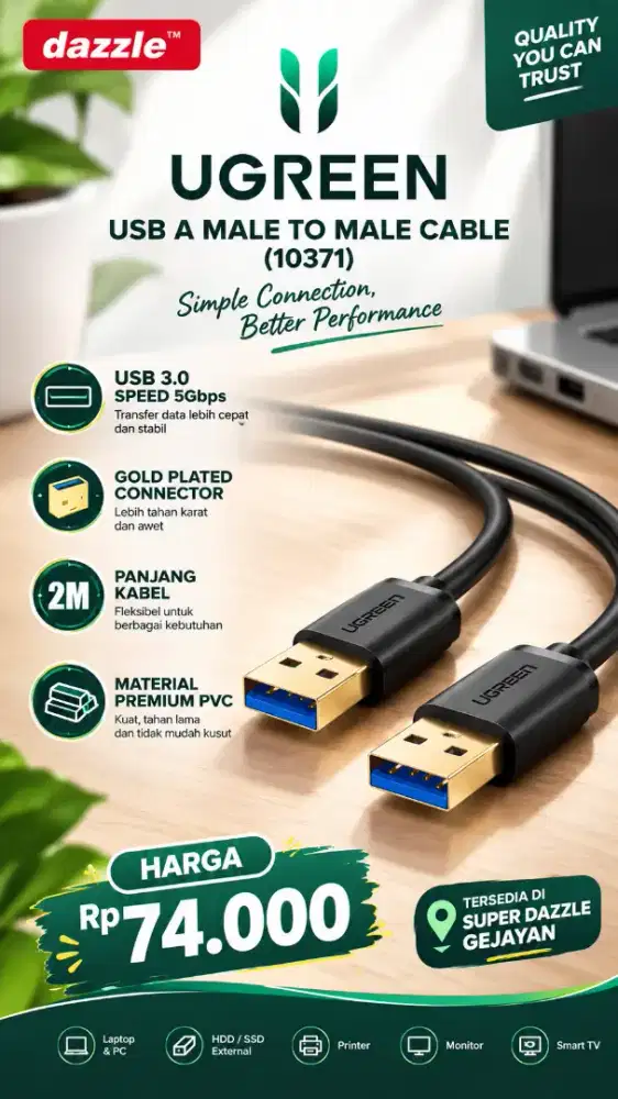 UGREEN USB 3.0 MALE TO MALE (10371)