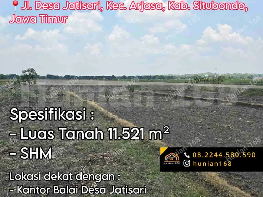 Tanah Kavling Kebun Peternakan Sawah Perkebunan Situbondo Jatisari Arjasa Jawa Timur Jatim Gudang Pabrik Workshop Parkir Garasi Jalan Raya Provinsi Bondowoso Propinsi Battal Panji