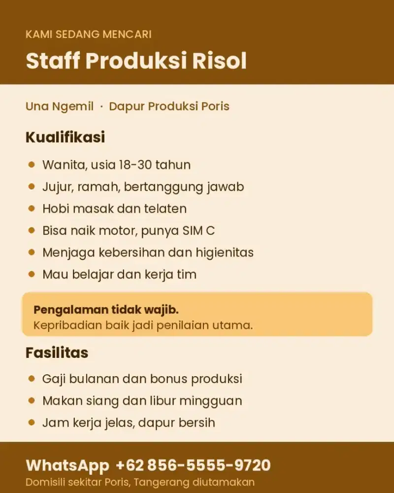 Staff produksi risol dan makanan lainnya baca deskripsi