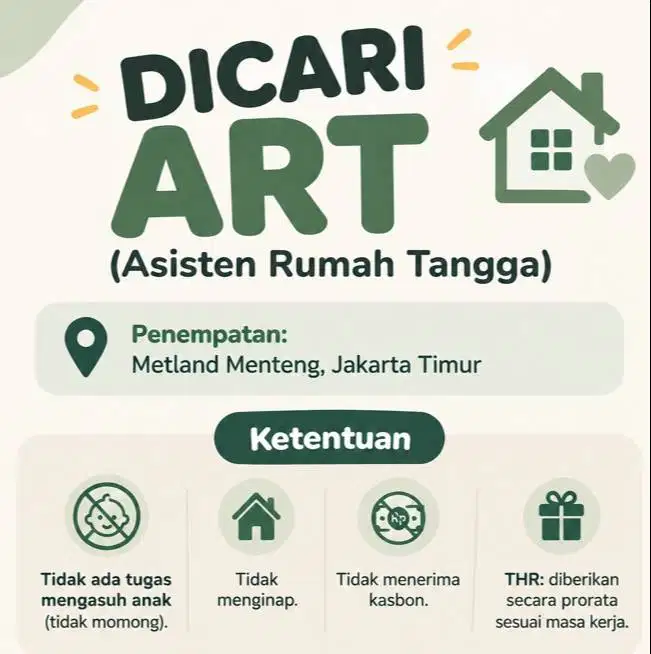 DICARI ART (Asisten Rumah Tangga)