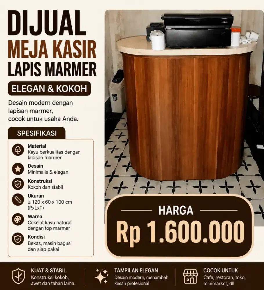 Dijual cepat meja kasir alas Marmer asli ex resto