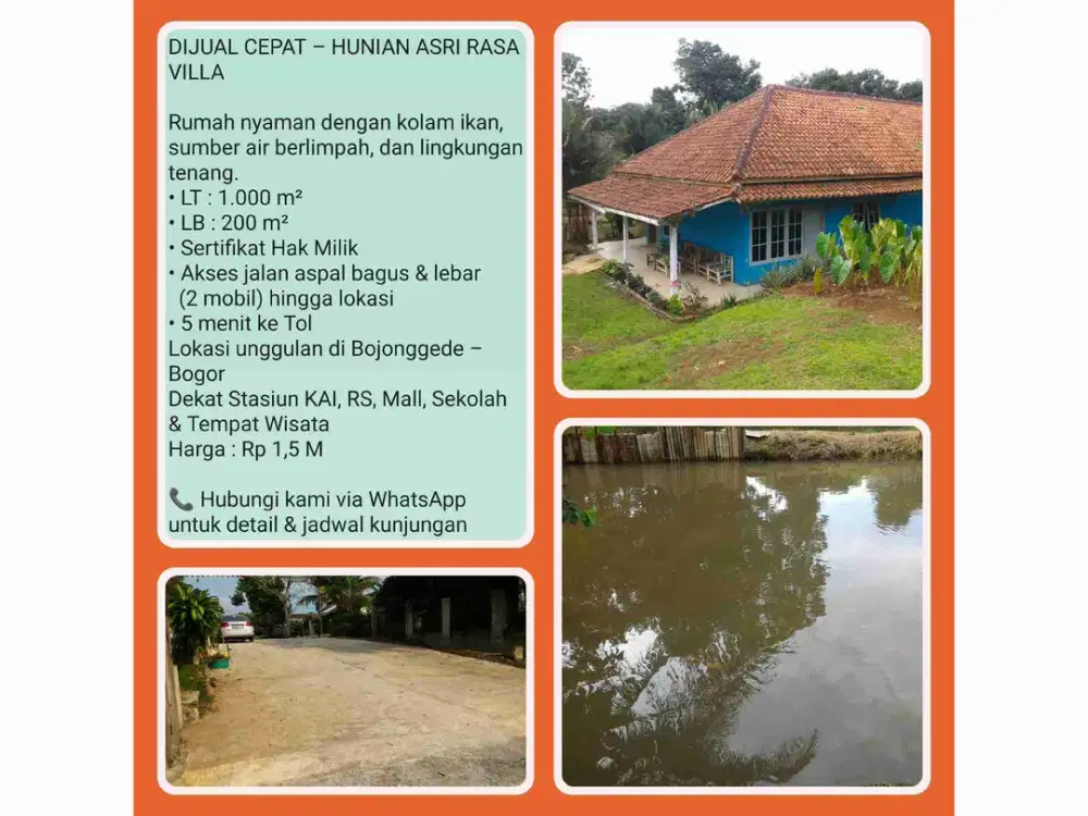 RUMAH SEJUK & ASRI + 2 KOLAM IKAN BESAR | BOJONGGEDE-BOGOR.