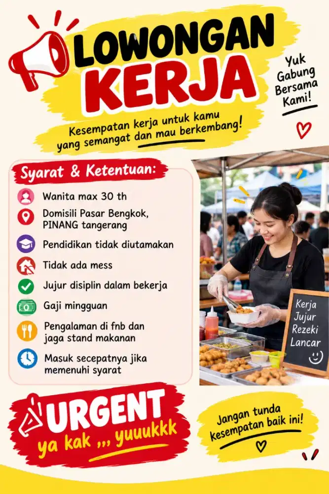 Loker jaga Stand Bakso Poris cipondoh