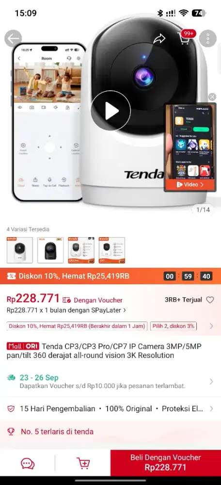 CCTV indoor Tenda Cp3 - 3MP - 360 derajat - 2k