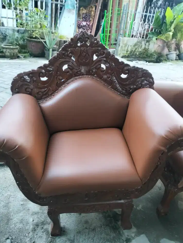 set kursi tamu jati Jepara asli gajah, sudah direnovasi baru