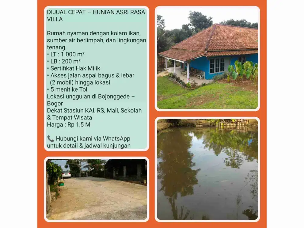 RUMAH ASRI RASA RUMAH KEBUN + 2 KOLAM IKAN – BOJONGGEDE-BOGOR.