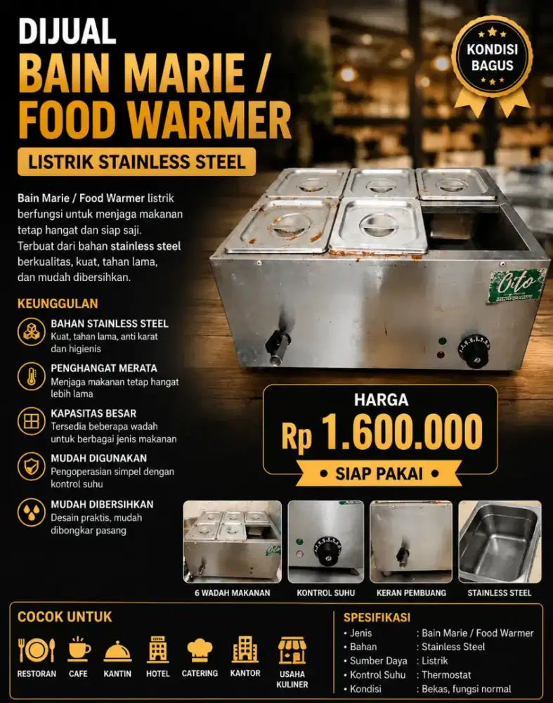 Jual cepat Bain Marie ex resto