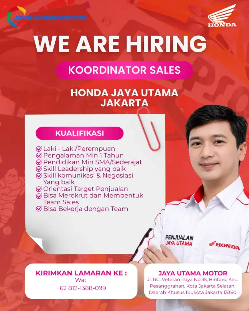 DIBUTUHKAN LEADER & MARKETING SEPEDA MOTOR HONDA