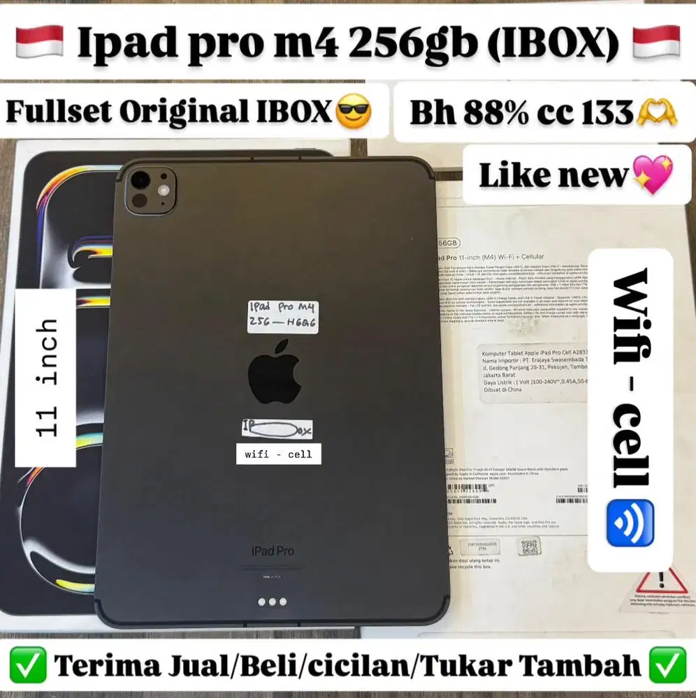 Ipad Pro M4 11 inch wifi celluler 256 Gb Space black ibox