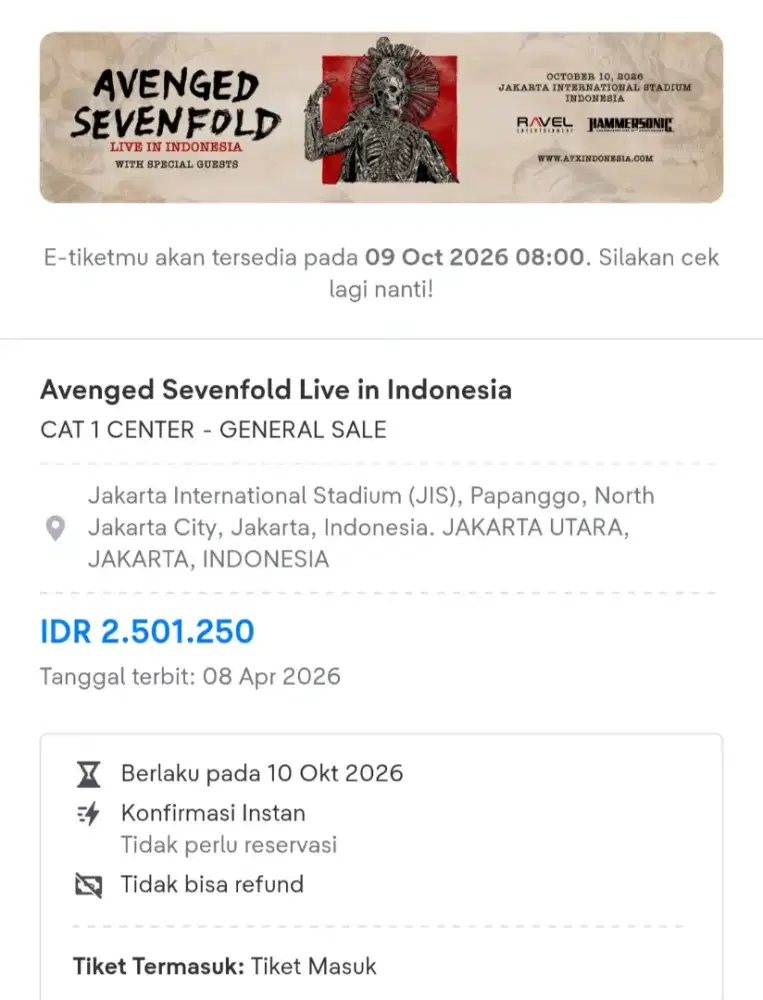 WTS Avenged Sevenfold Cat 1 Center