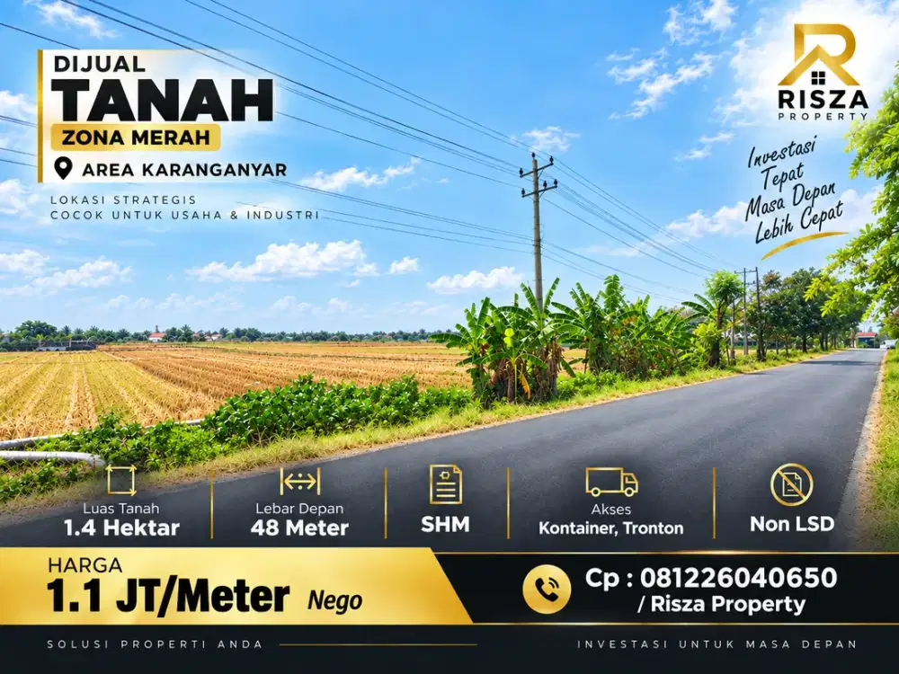 Jual Lahan Zona Merah Area Karanganyar, Bisa Untuk Pabrik