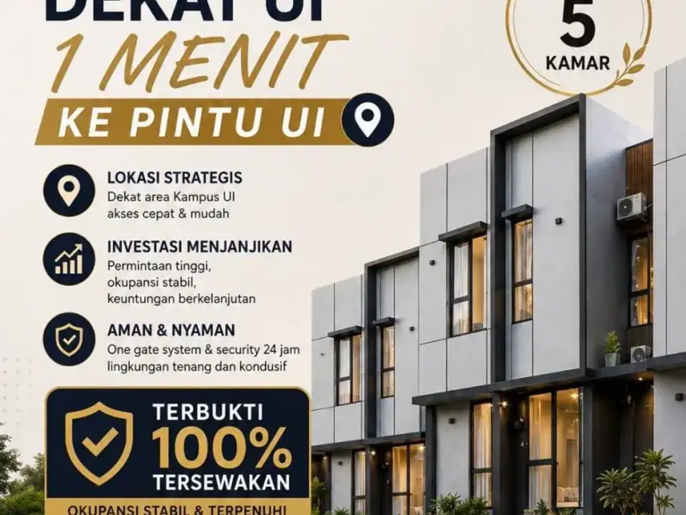 Dijual Kos Kosan Eksklusif Hanya 1 Menit Ke Kampus UI Depok, Nego