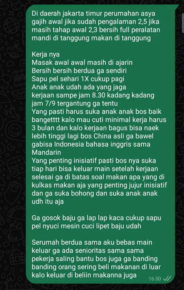 Di cari asisten rumah tangga