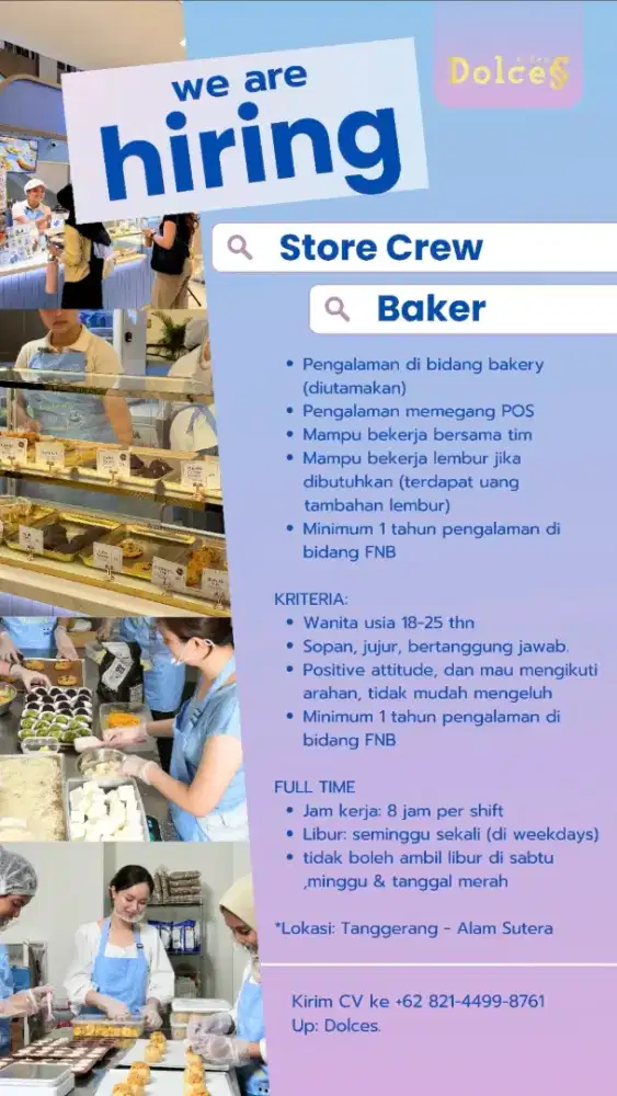 Dibuka lowongan Store Crew FNB